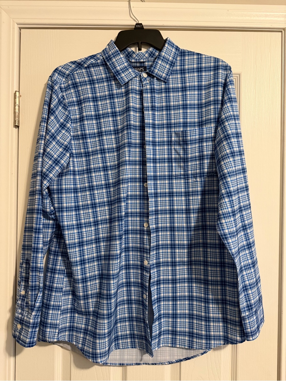 Chaps Blue and White Plaid Long-Sleeve Button-Down Shirt - Men's